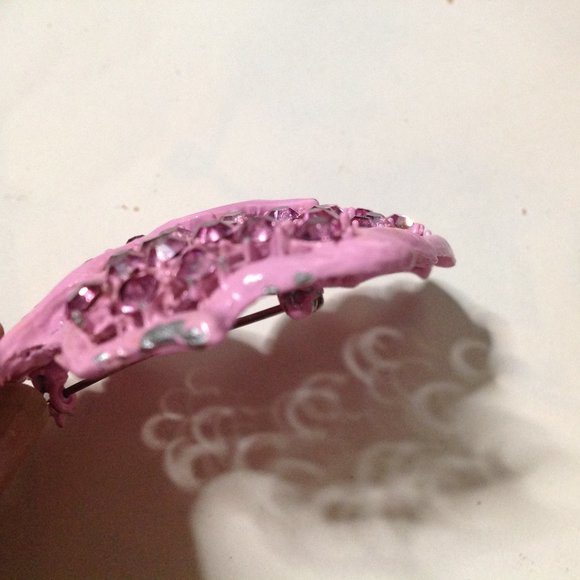 Vintage Weiss Pink Rhinestone Maple Leaf Brooch & Earrings - Picture 8 of 9